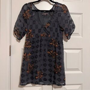 Hale Bob Gold & Craft Gray and Orange Floral Blouse